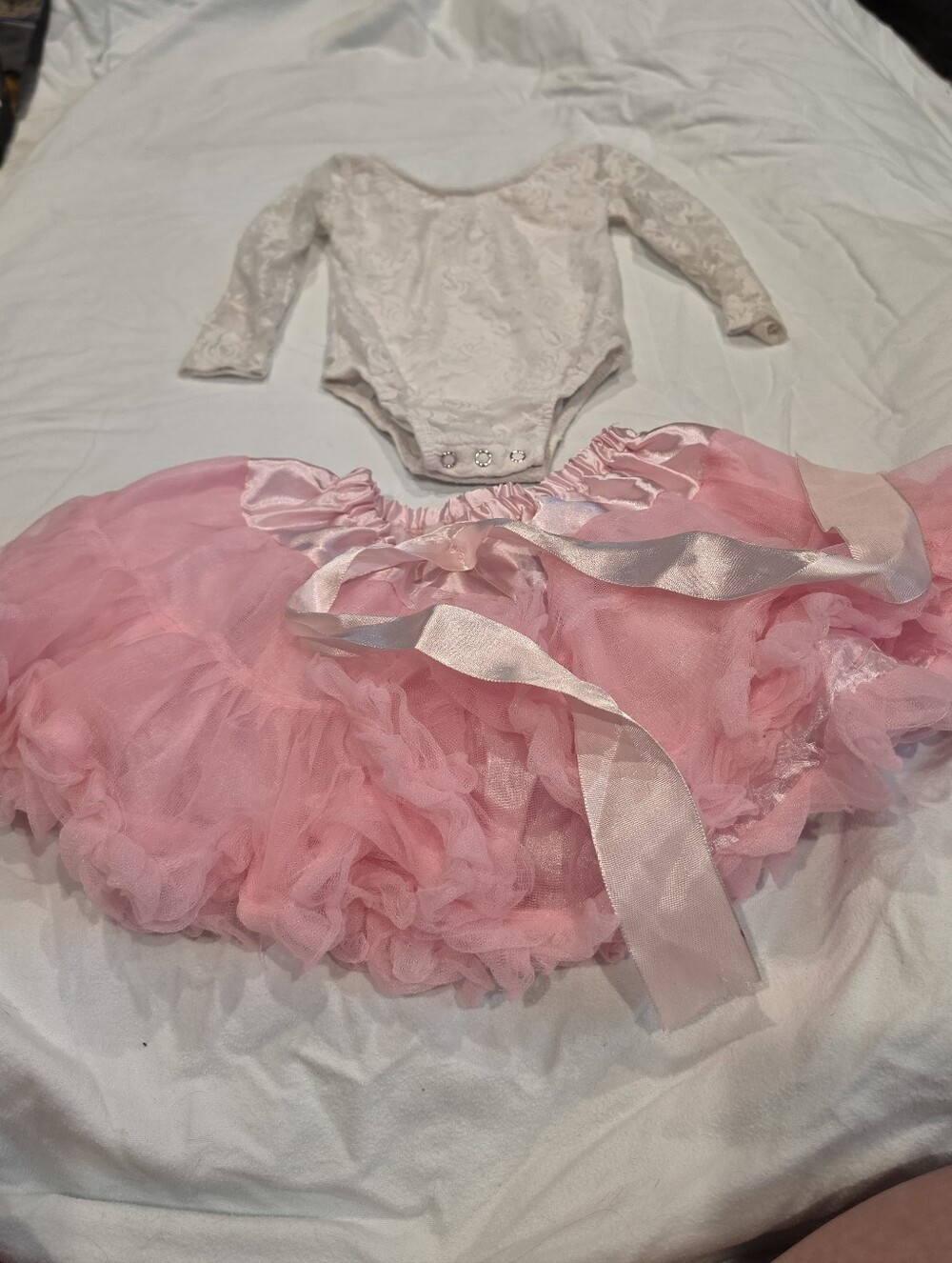 Bailey's Blossoms 9-12 Month Lace Long Sleeve Body Suit With Pink Tulle Skirt